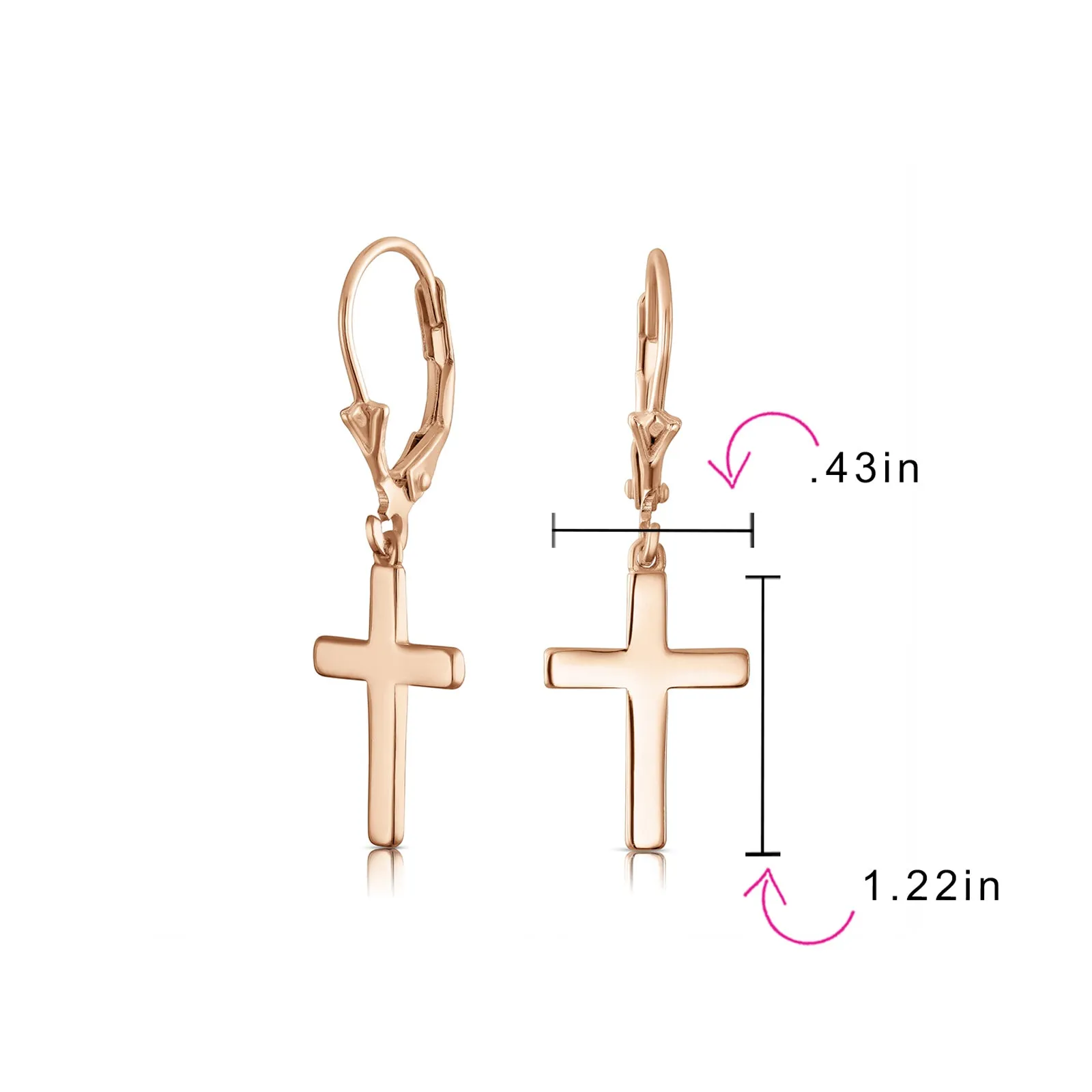 Minimalist Religious Cross Dangle Earrings 14K Gold Plated Sterling Silver