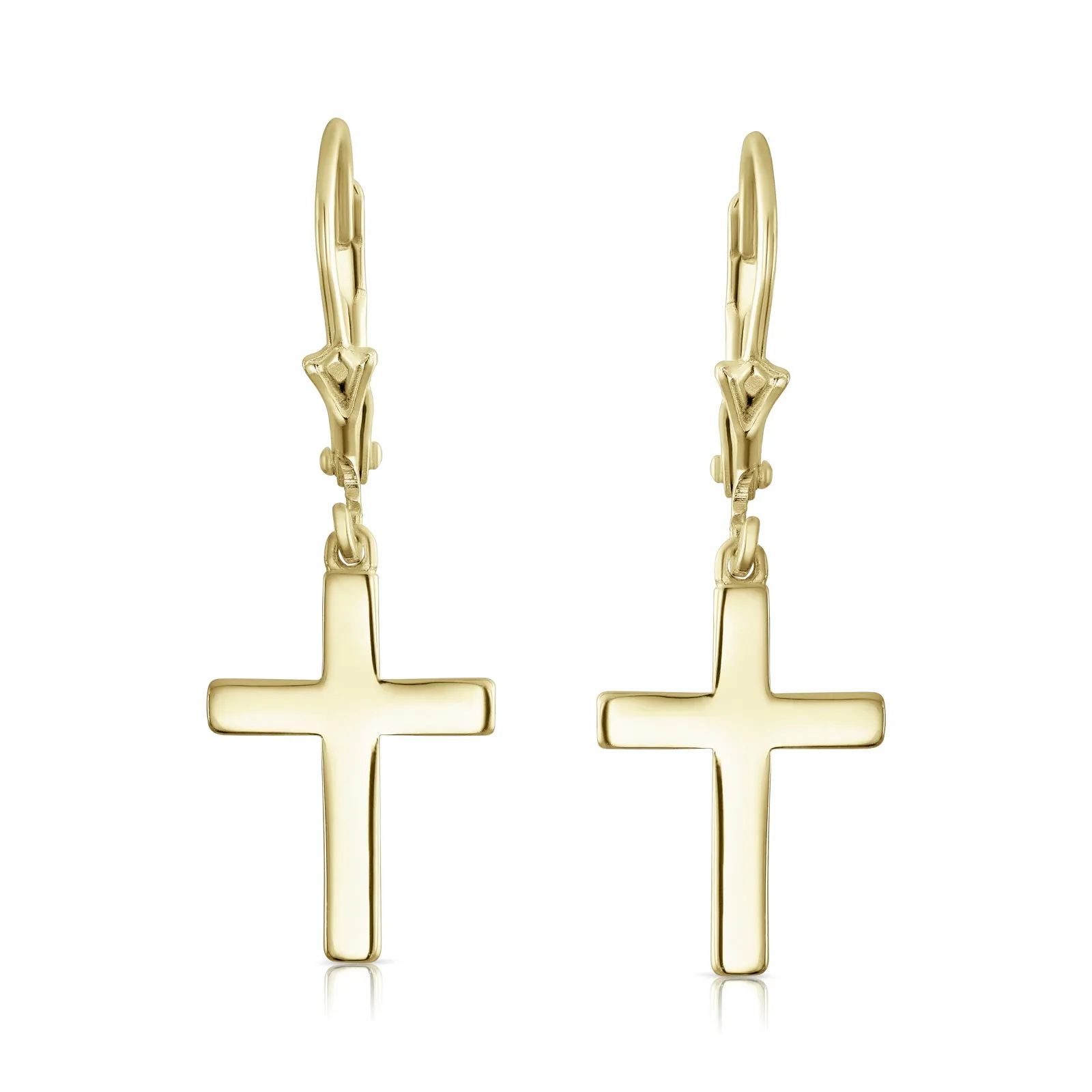 Minimalist Religious Cross Dangle Earrings 14K Gold Plated Sterling Silver
