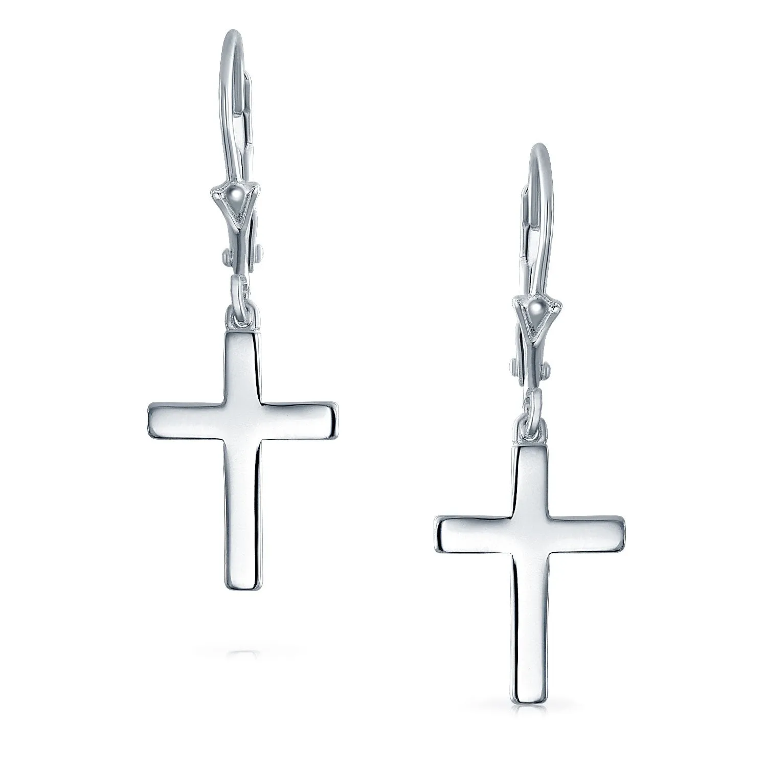 Minimalist Religious Cross Dangle Earrings 14K Gold Plated Sterling Silver