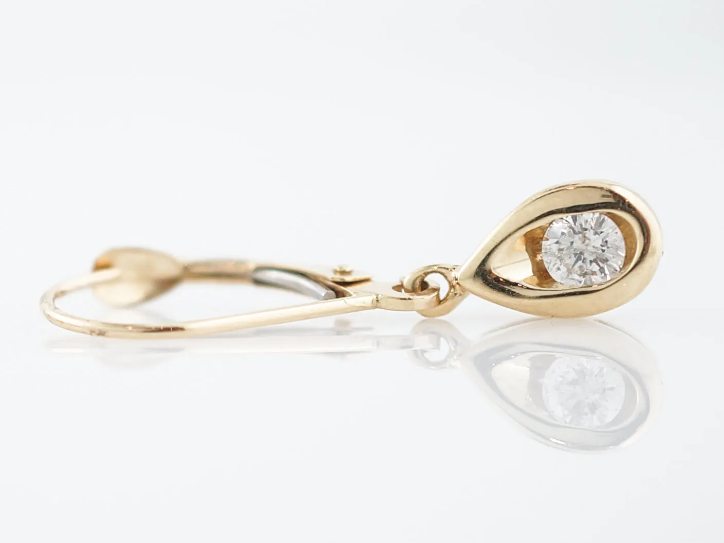 Modern Dangle Drop Earrings .24 Round Brilliant Cut Diamond in 14k Yellow Gold