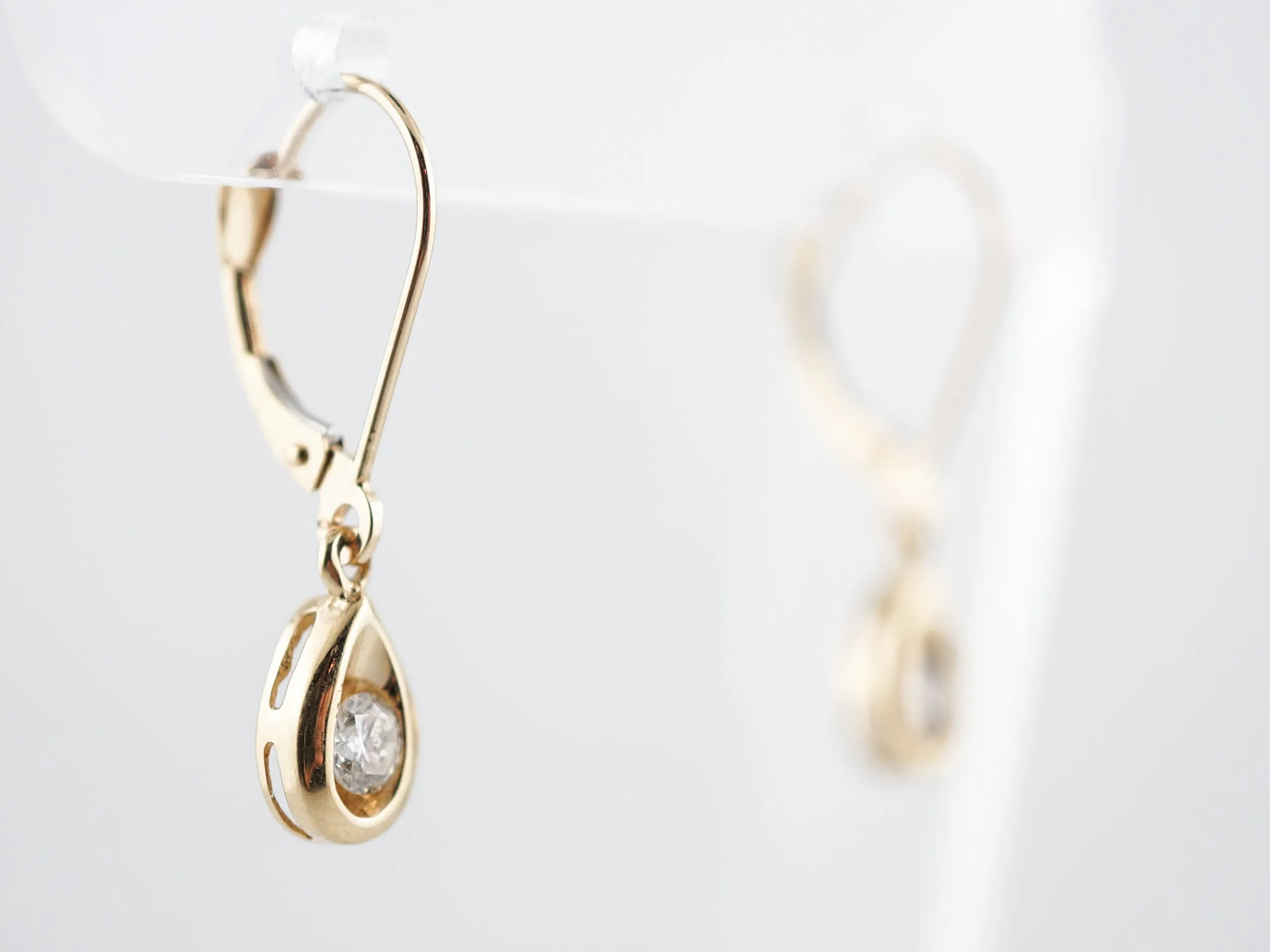 Modern Dangle Drop Earrings .24 Round Brilliant Cut Diamond in 14k Yellow Gold