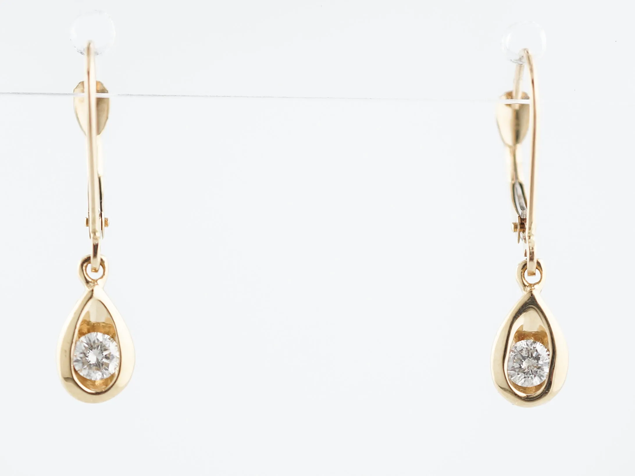 Modern Dangle Drop Earrings .24 Round Brilliant Cut Diamond in 14k Yellow Gold