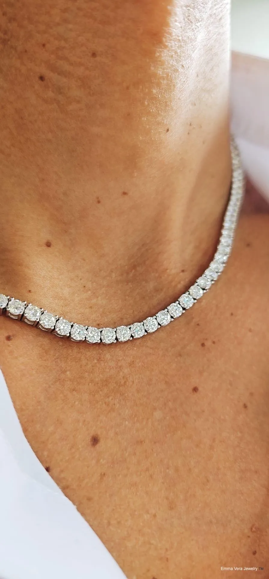 Moissanite White Gold Plated Tennis Necklace on 925