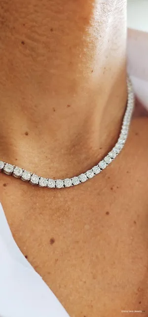 Moissanite White Gold Plated Tennis Necklace on 925