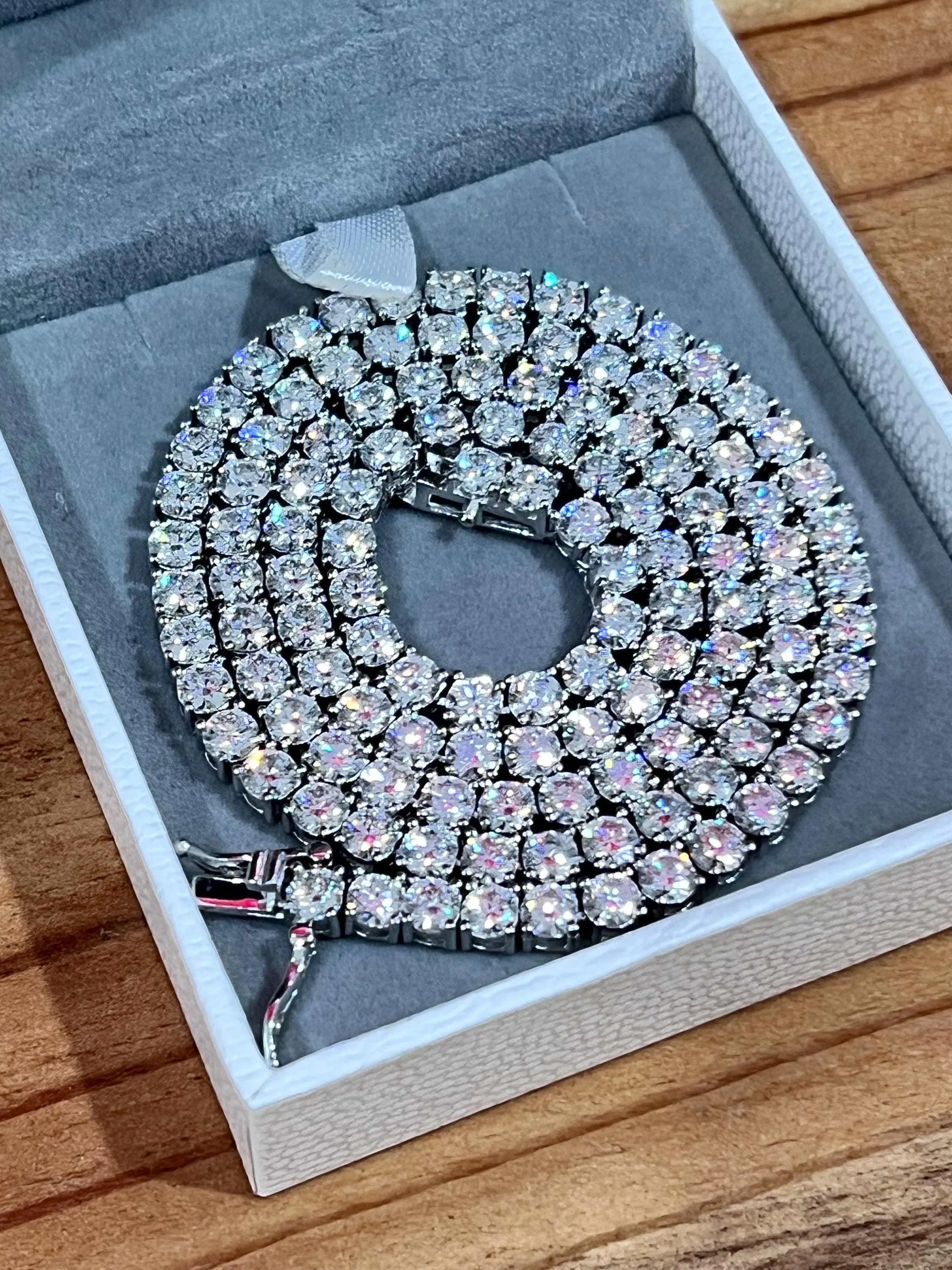 Moissanite White Gold Plated Tennis Necklace on 925