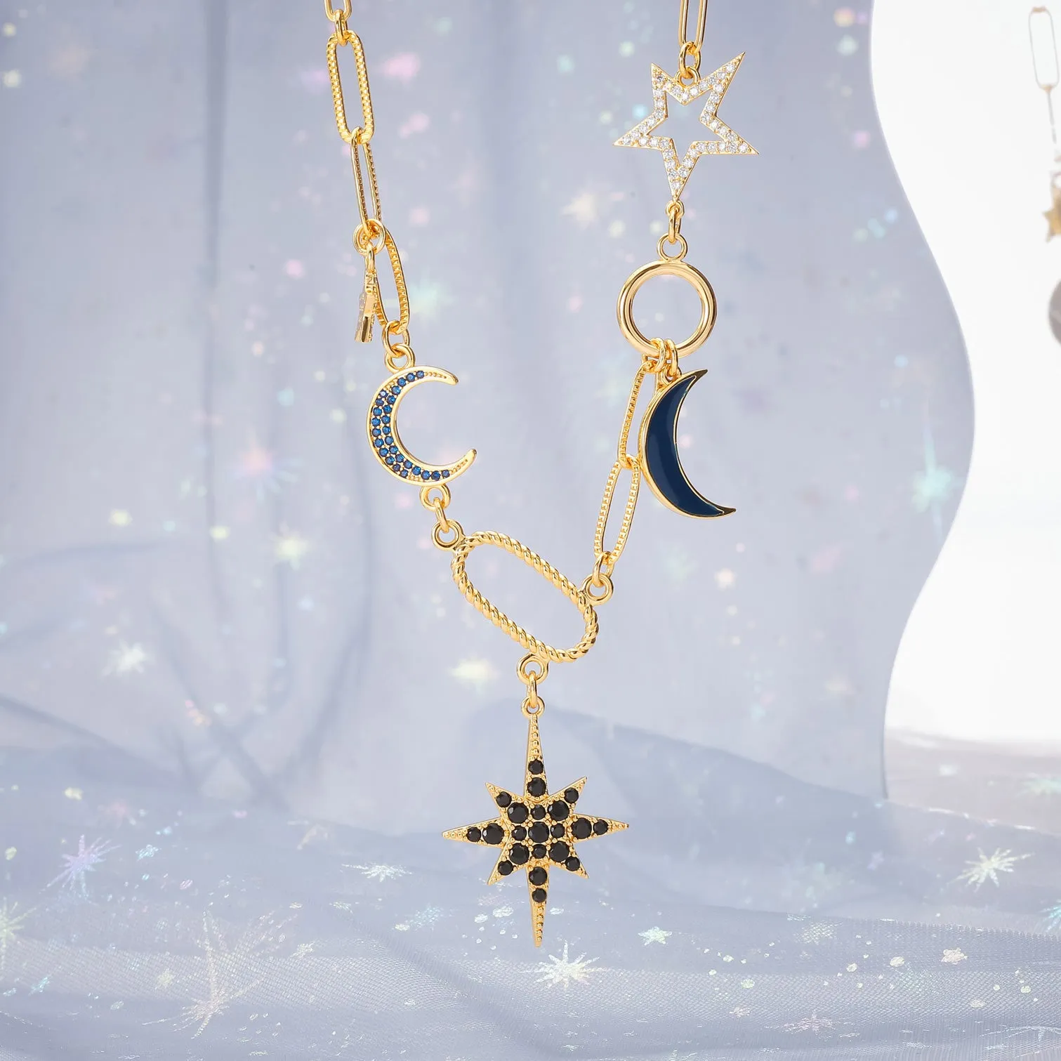 Moon Star Diamond Necklace