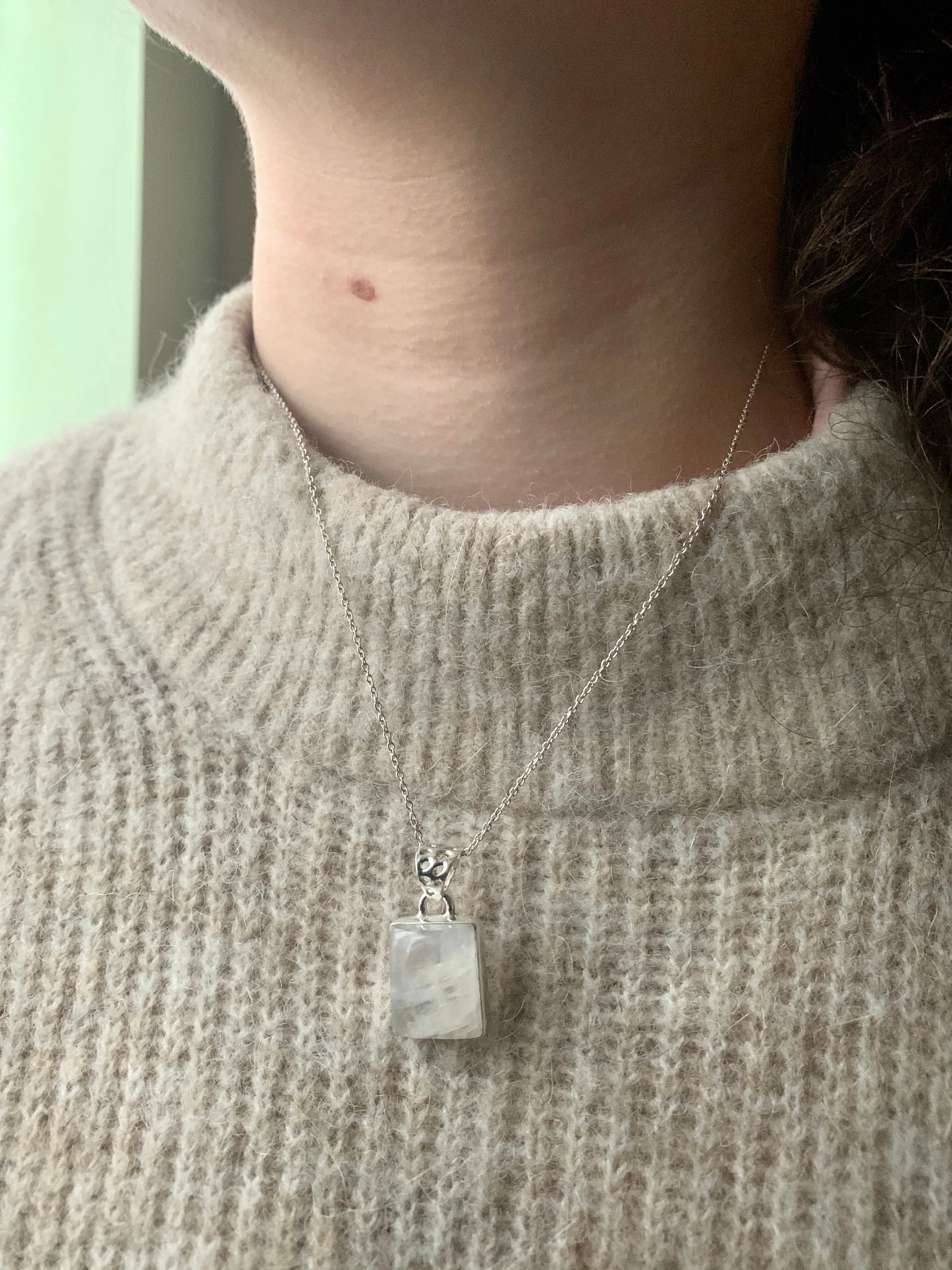 Moonstone Akoni Pendant - Square / Designed Bail