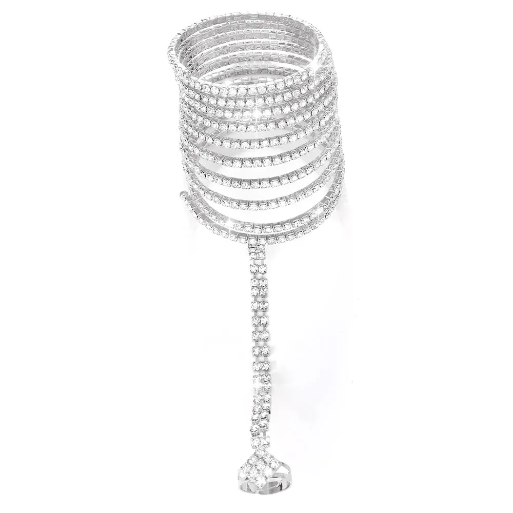 Multi-layer Crystal Finger Chain Bracelets for Women Rhinestone Stretch Bangle Upper Arm Bracelet