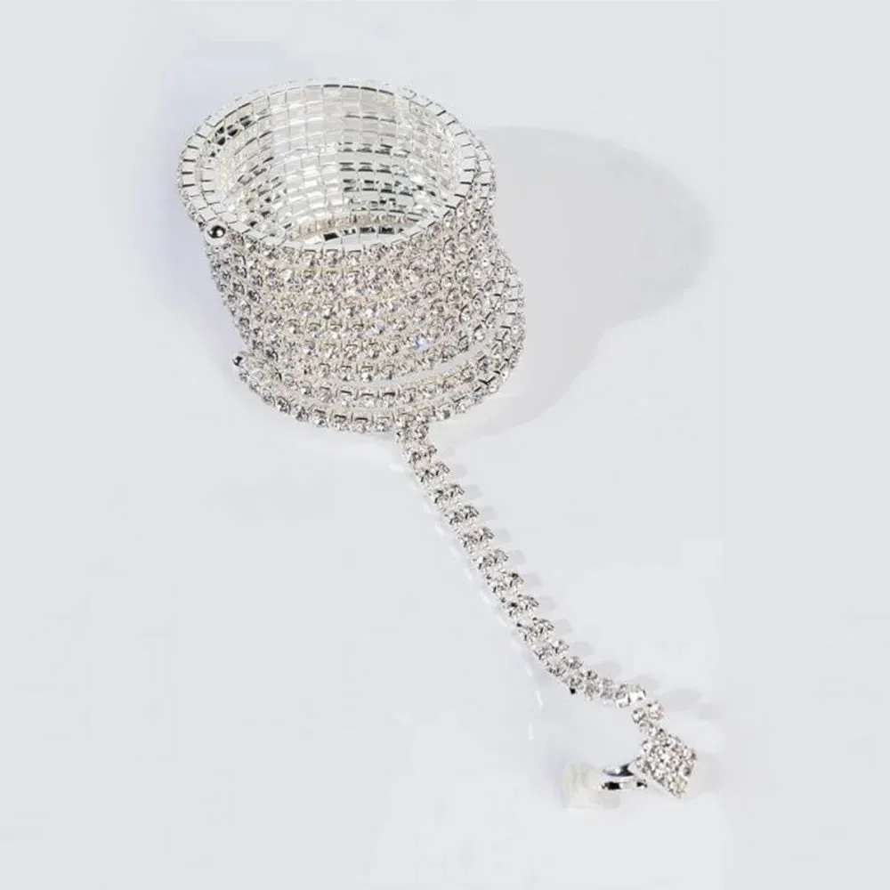 Multi-layer Crystal Finger Chain Bracelets for Women Rhinestone Stretch Bangle Upper Arm Bracelet