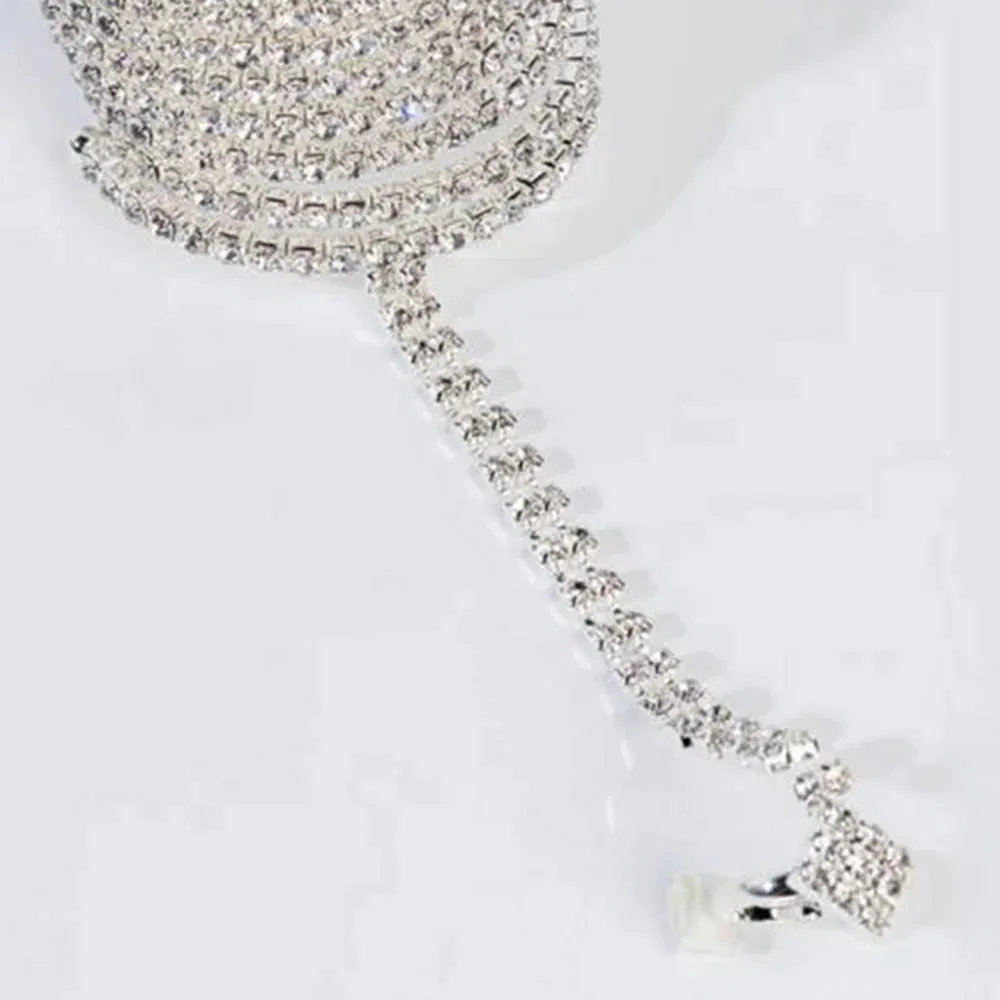 Multi-layer Crystal Finger Chain Bracelets for Women Rhinestone Stretch Bangle Upper Arm Bracelet
