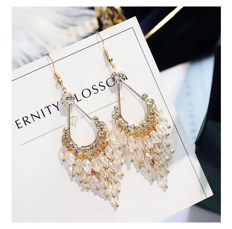 Mystic Water Drops Tassel Shinning Earrings
