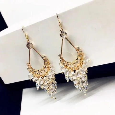 Mystic Water Drops Tassel Shinning Earrings