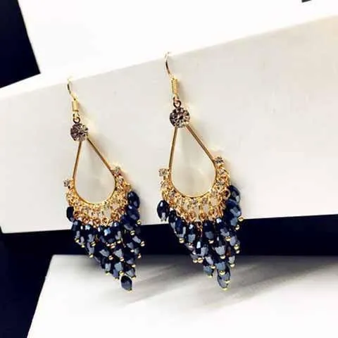 Mystic Water Drops Tassel Shinning Earrings