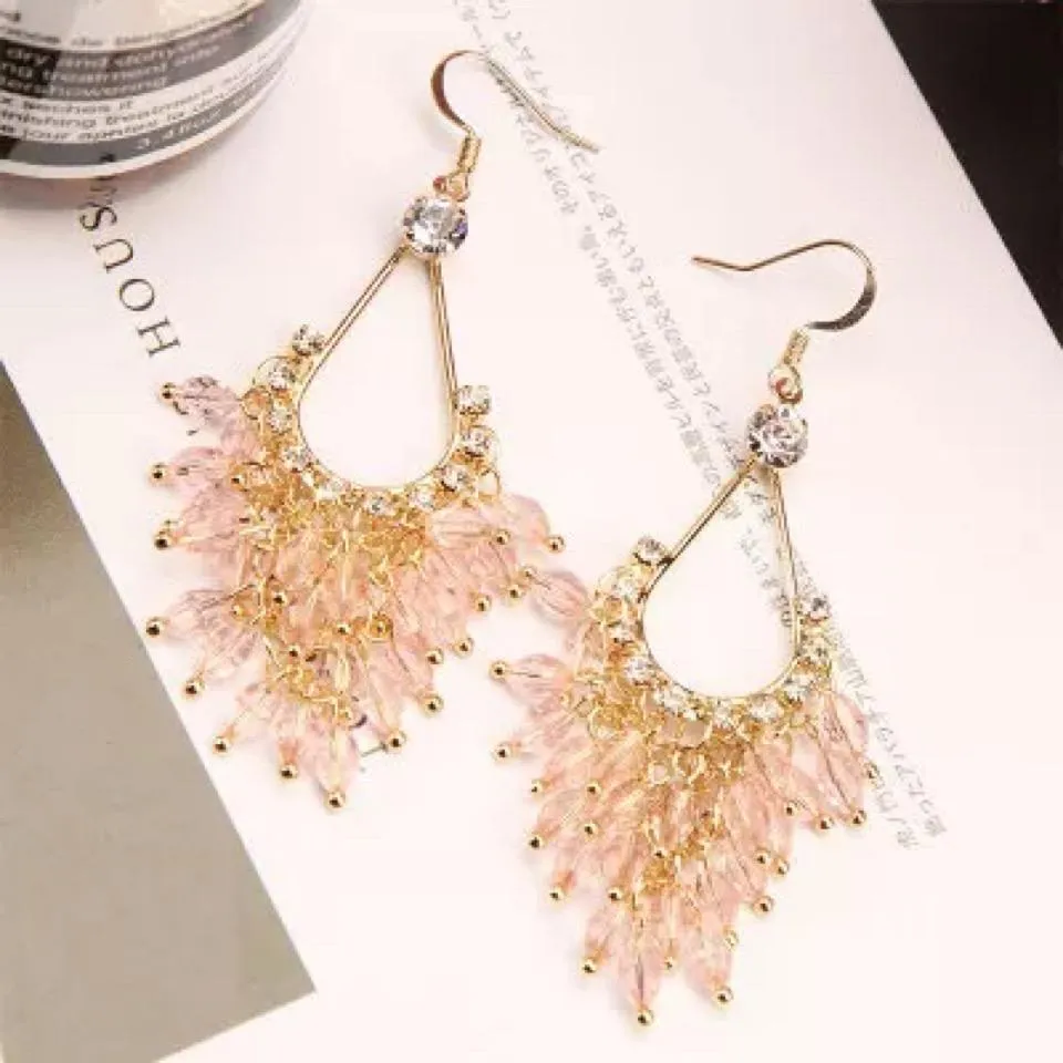 Mystic Water Drops Tassel Shinning Earrings