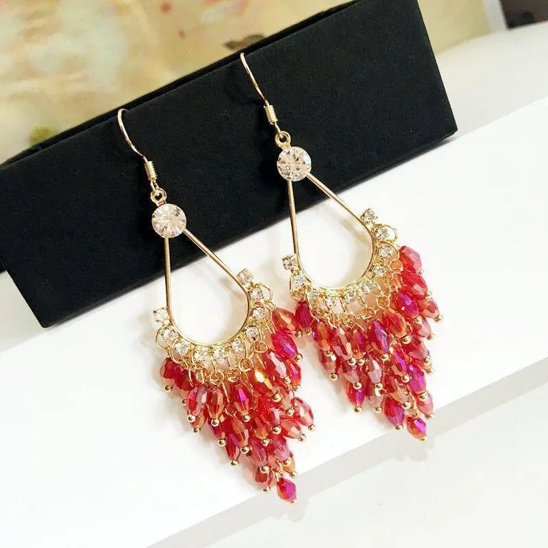Mystic Water Drops Tassel Shinning Earrings