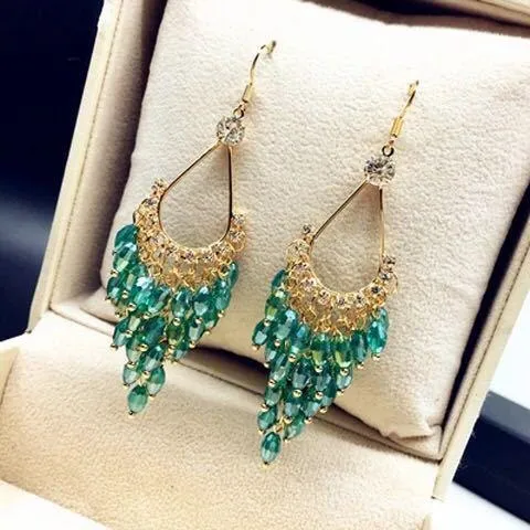 Mystic Water Drops Tassel Shinning Earrings