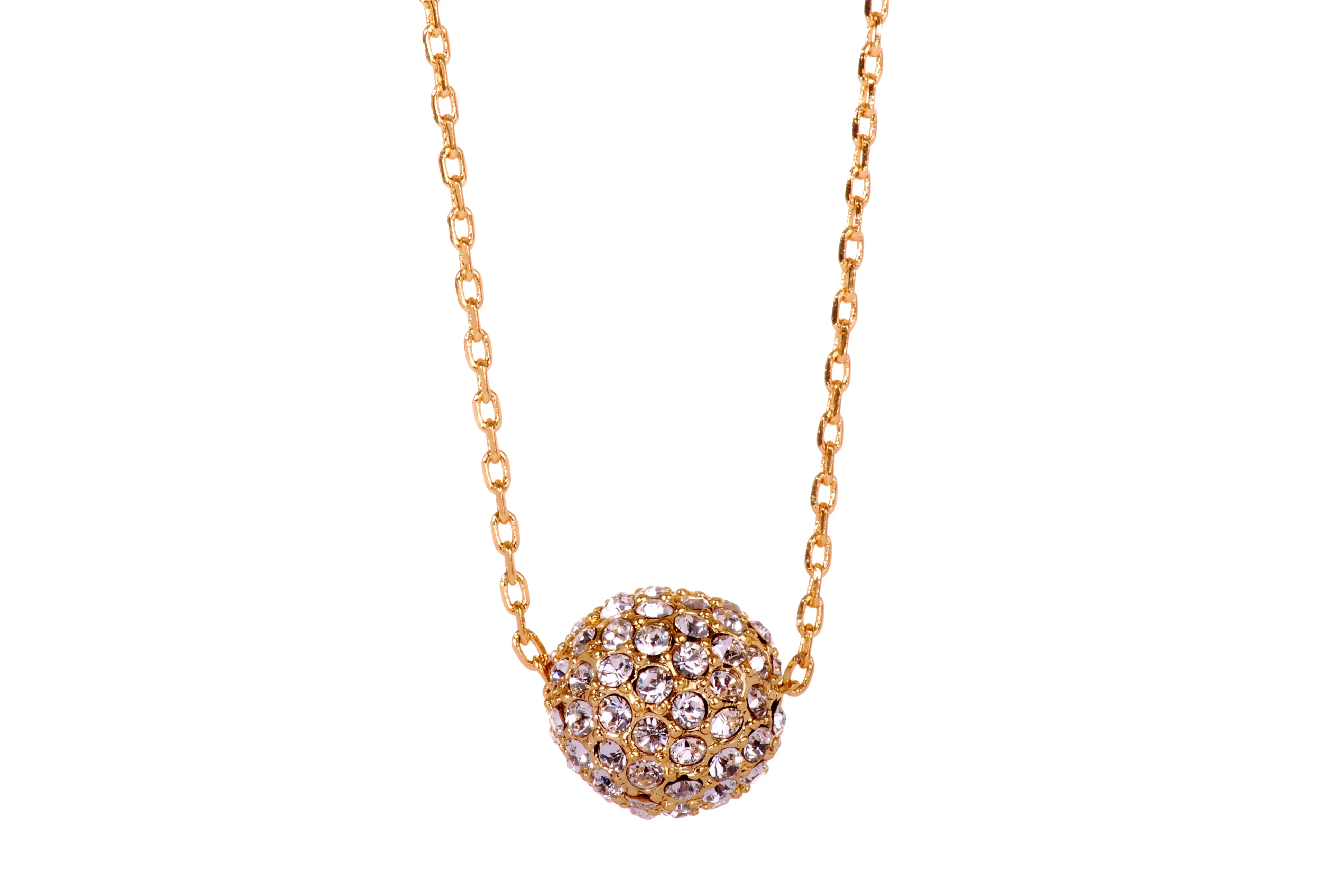 N7153 Spherical 18k Yellow Gold Plated Swarovski Elements Ball Pendant Necklace