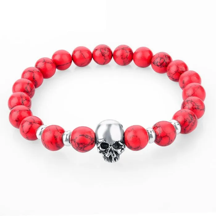 Natural Stone Skull Bracelets & Bangles Lava Beads Elastic Women Bracelets Men Jewelry Accessories