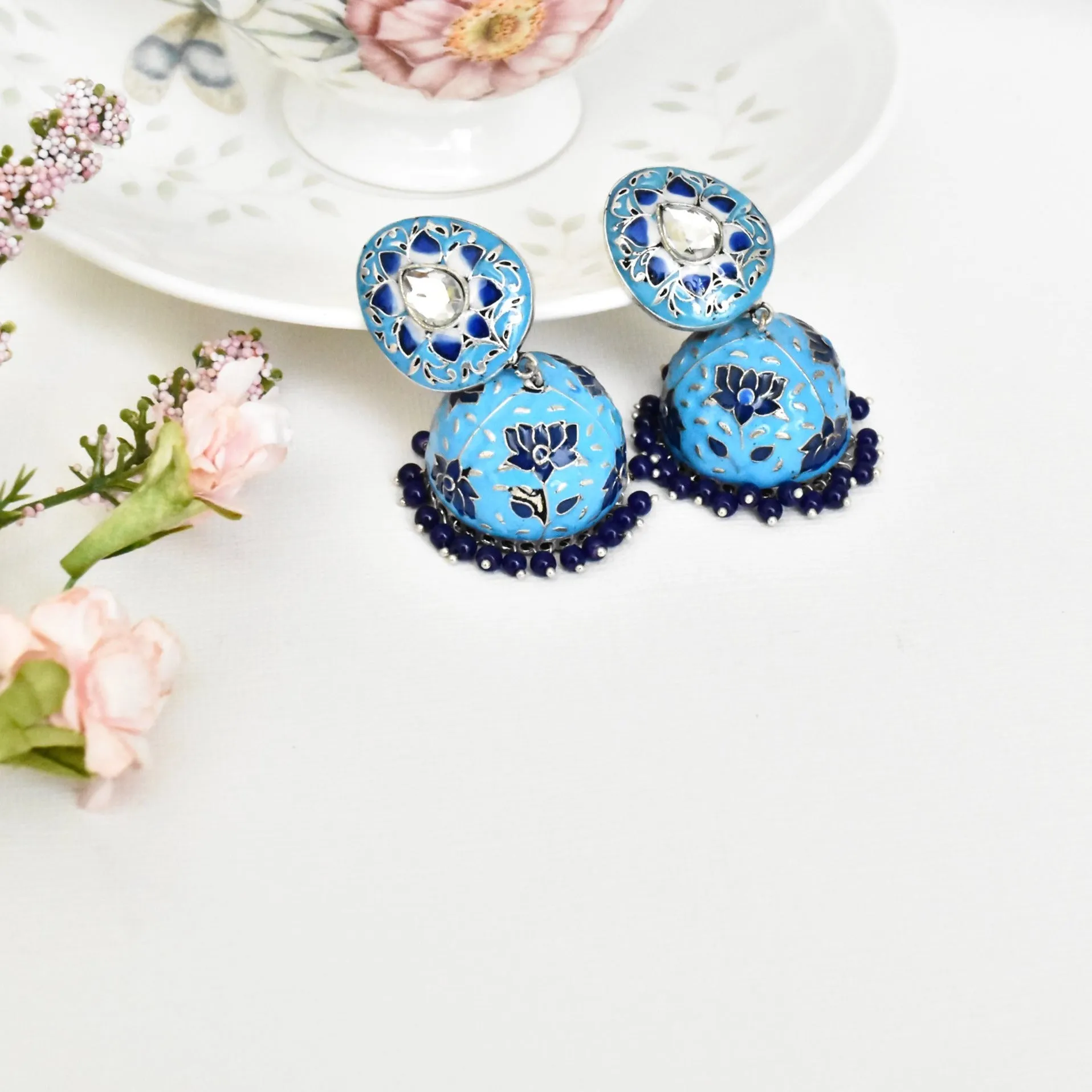 Neerja Meenakari Lotus Earrings