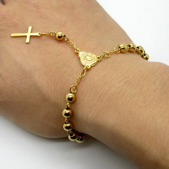 New Desginer Top Quality Women Accessories Stainless Steel Bead Bracelet With Cross Pendant Pulseiras Pulseras Rosary Bracelets