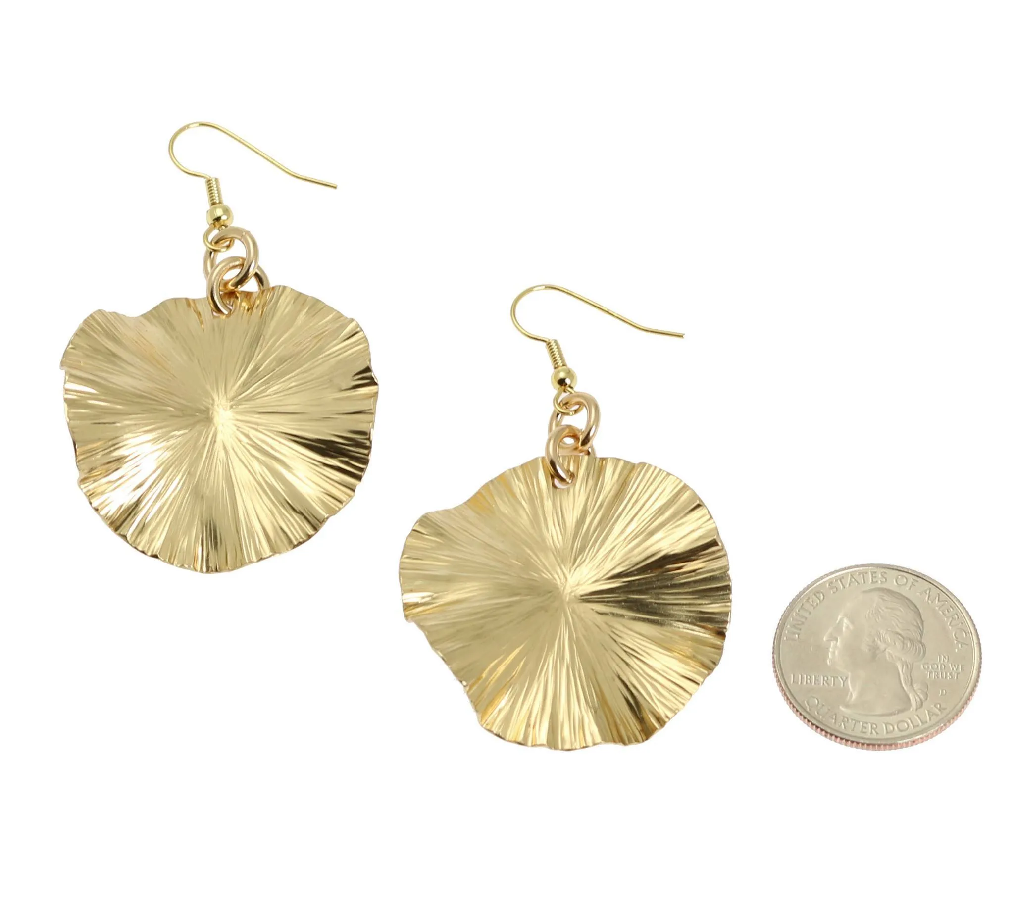 Nu Gold Lily Pad Earrings - Gold Tone Leaf Earrings