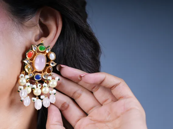 Opulent Navratan Kundan Choker set - with Earrings