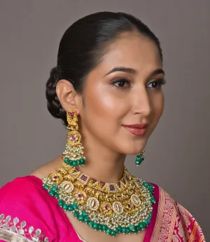 Opulent Temple Bridal Choker Set with Elegant Earrings