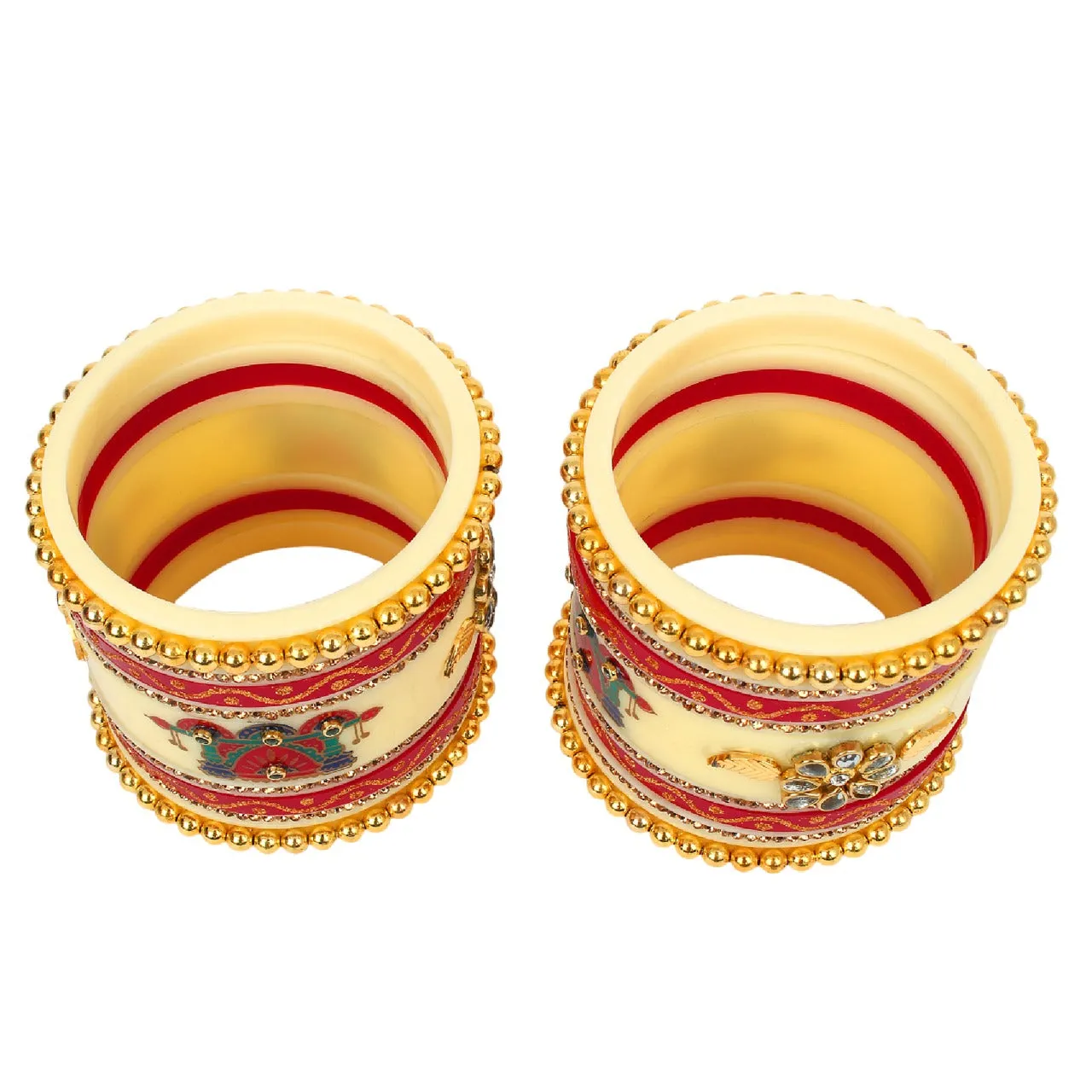 Pearl And Kundan Studd Yellow and red Color Chuda Set for Women