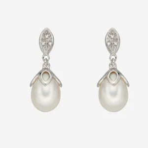 Pearl Drop Earrings | 9ct White Gold