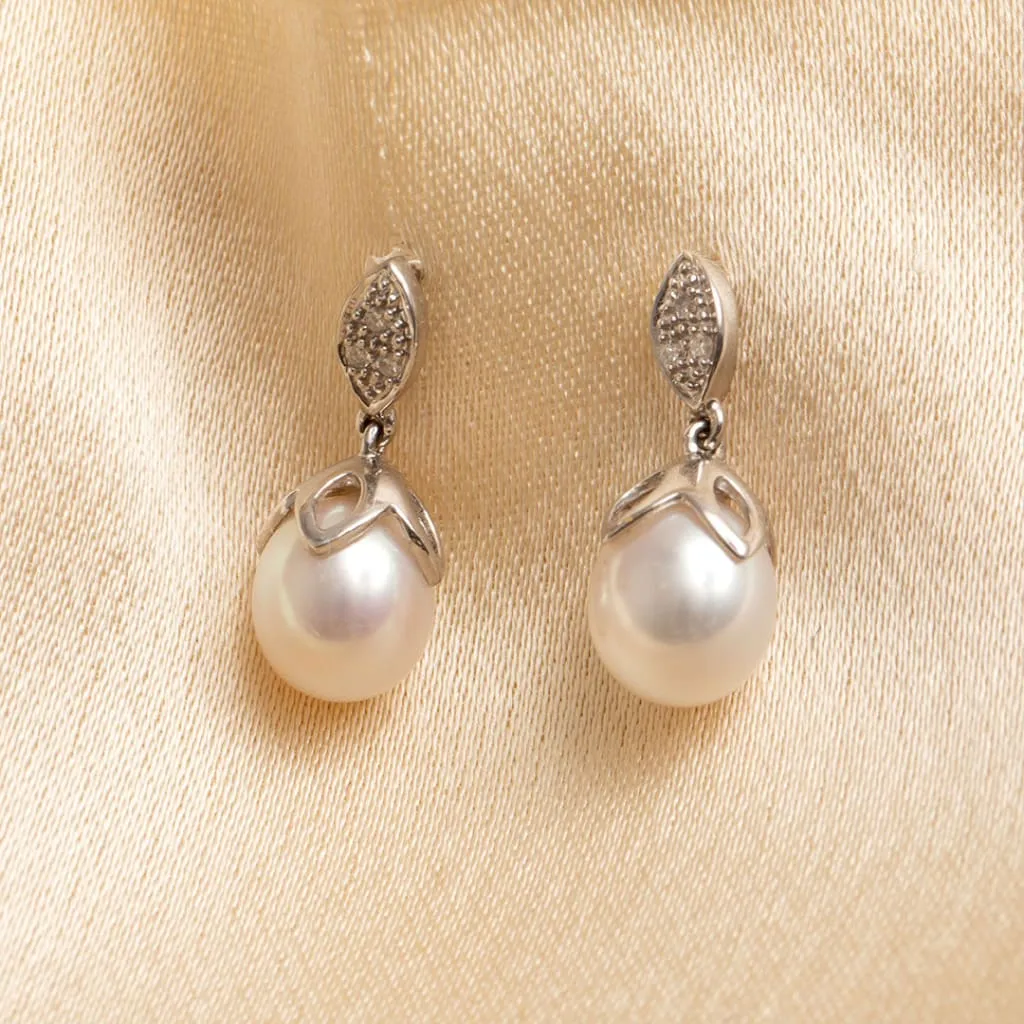 Pearl Drop Earrings | 9ct White Gold