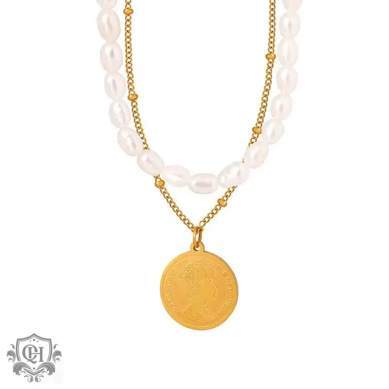 Pearl Medallion Double Layer Necklace