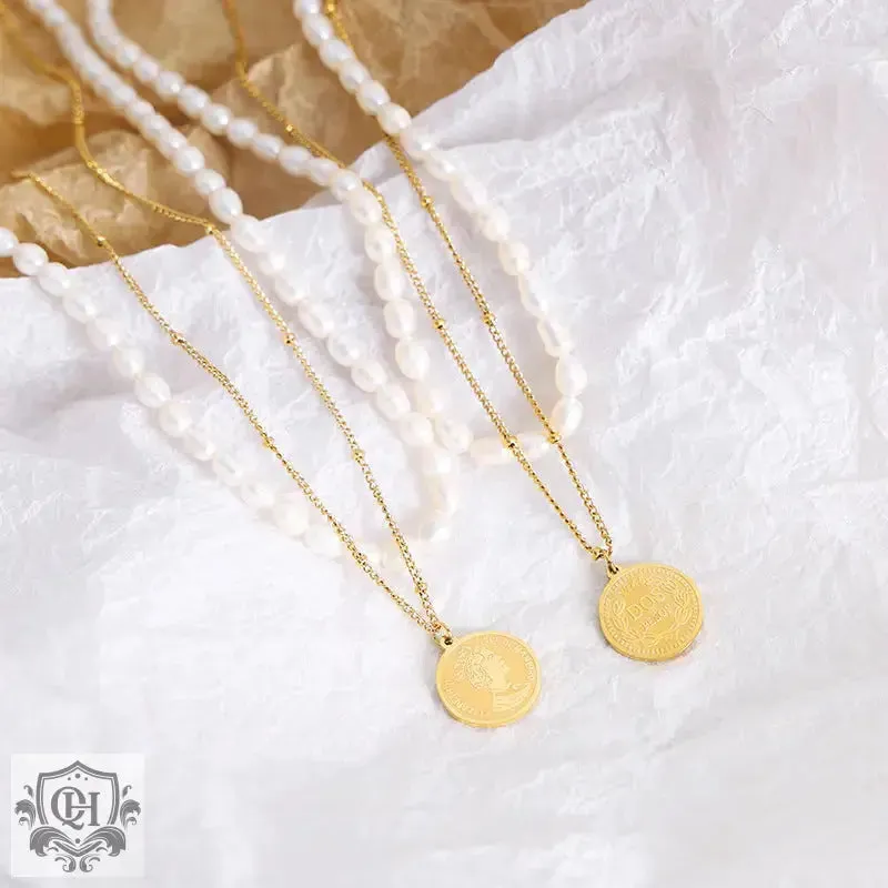 Pearl Medallion Double Layer Necklace