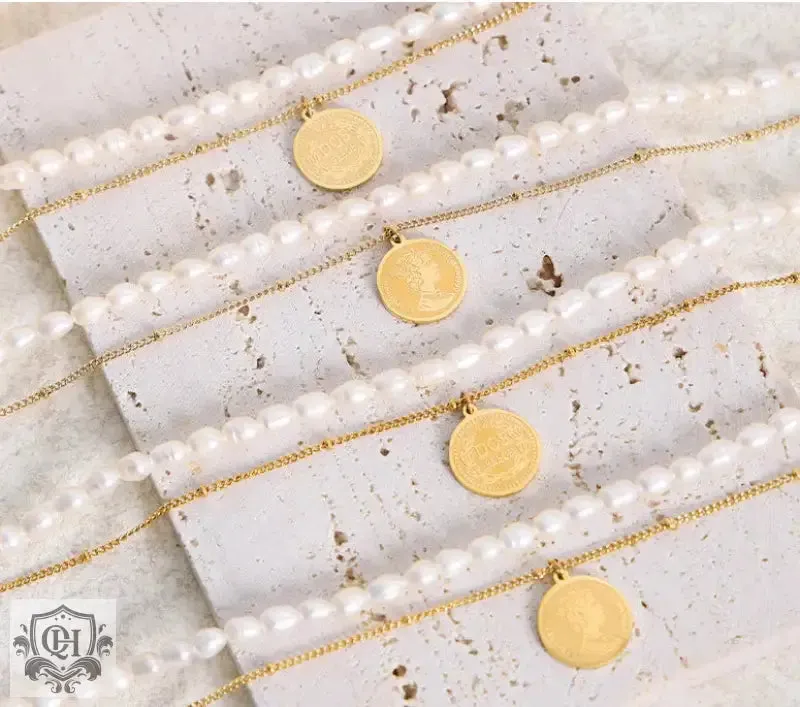 Pearl Medallion Double Layer Necklace
