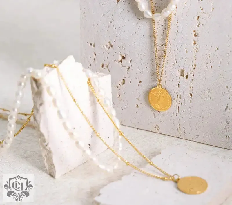 Pearl Medallion Double Layer Necklace