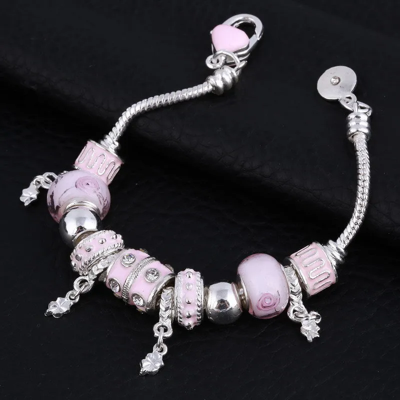 Pink Crystal Charm Silver Bracelets & Bangles for Women