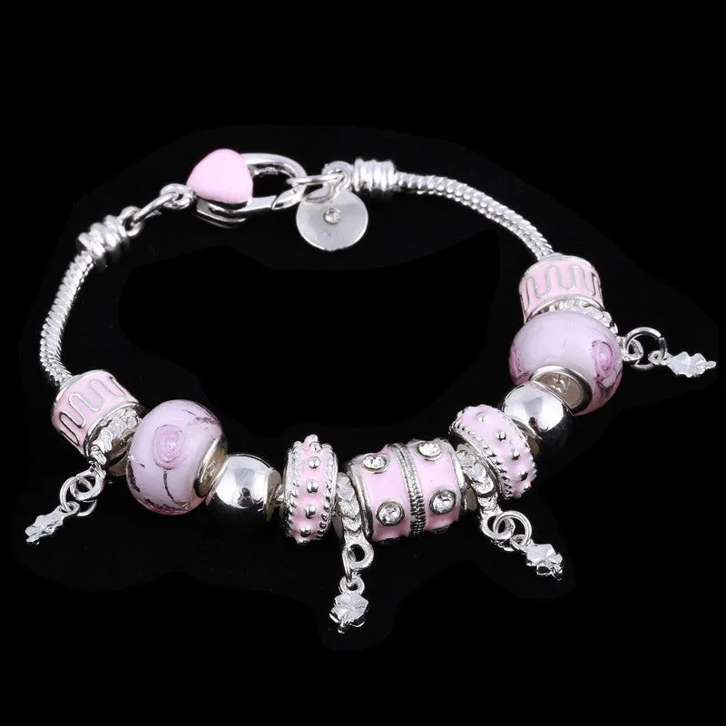 Pink Crystal Charm Silver Bracelets & Bangles for Women