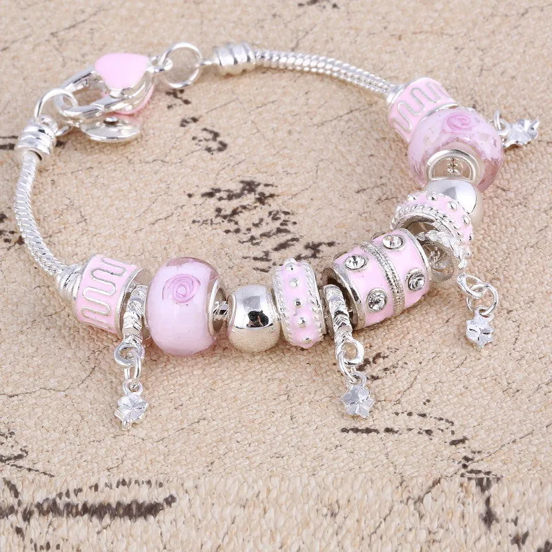 Pink Crystal Charm Silver Bracelets & Bangles for Women