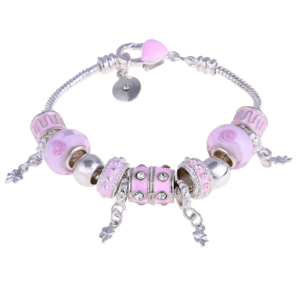 Pink Crystal Charm Silver Bracelets & Bangles for Women