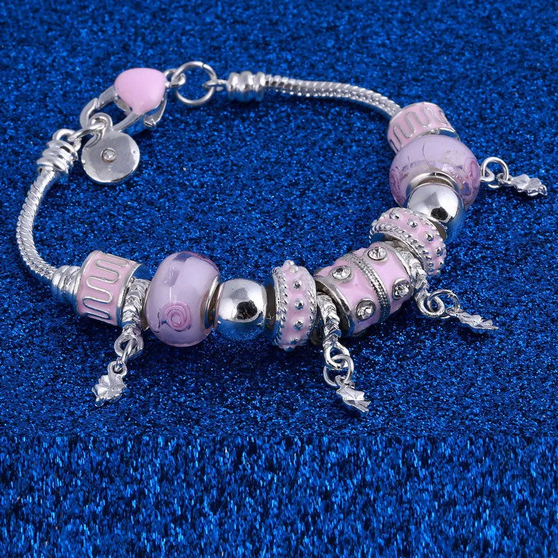 Pink Crystal Charm Silver Bracelets & Bangles for Women