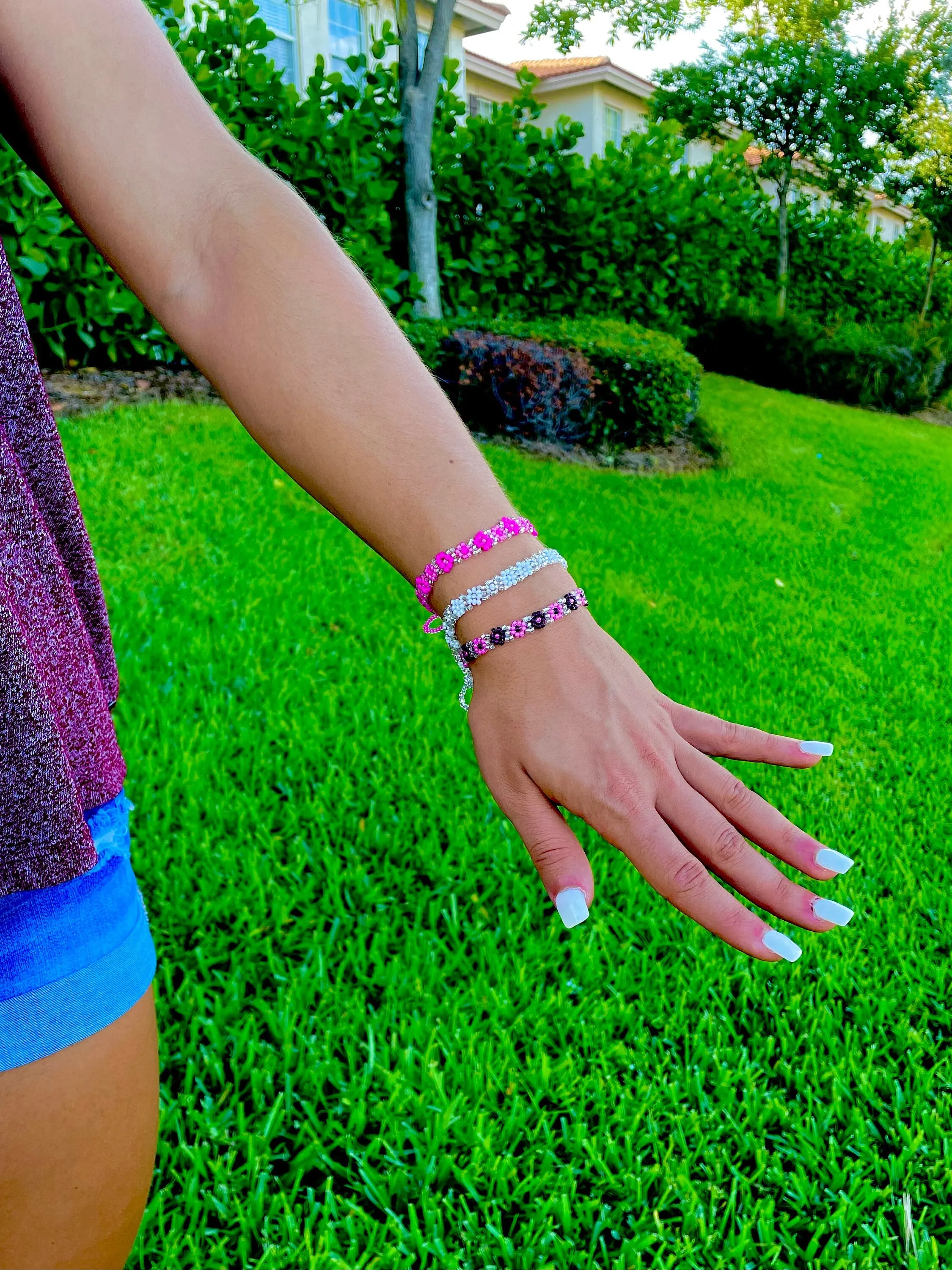Pink Daisy Flower Bracelet