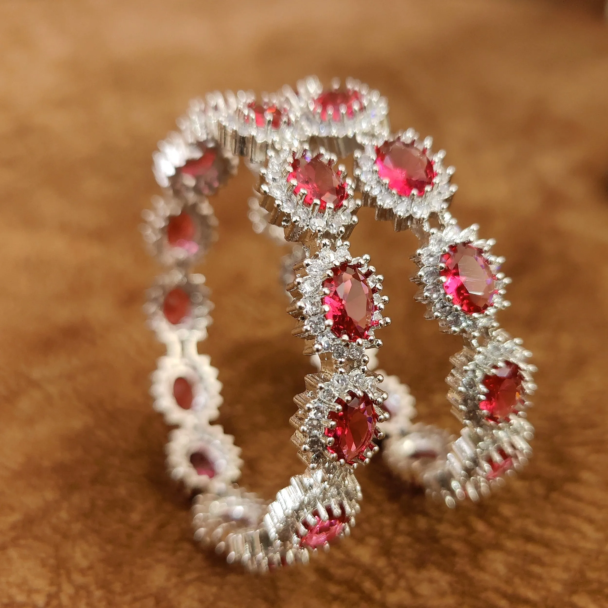 PINKISH RUBY SILVER PLATED PARTY WEAR BANGLES
