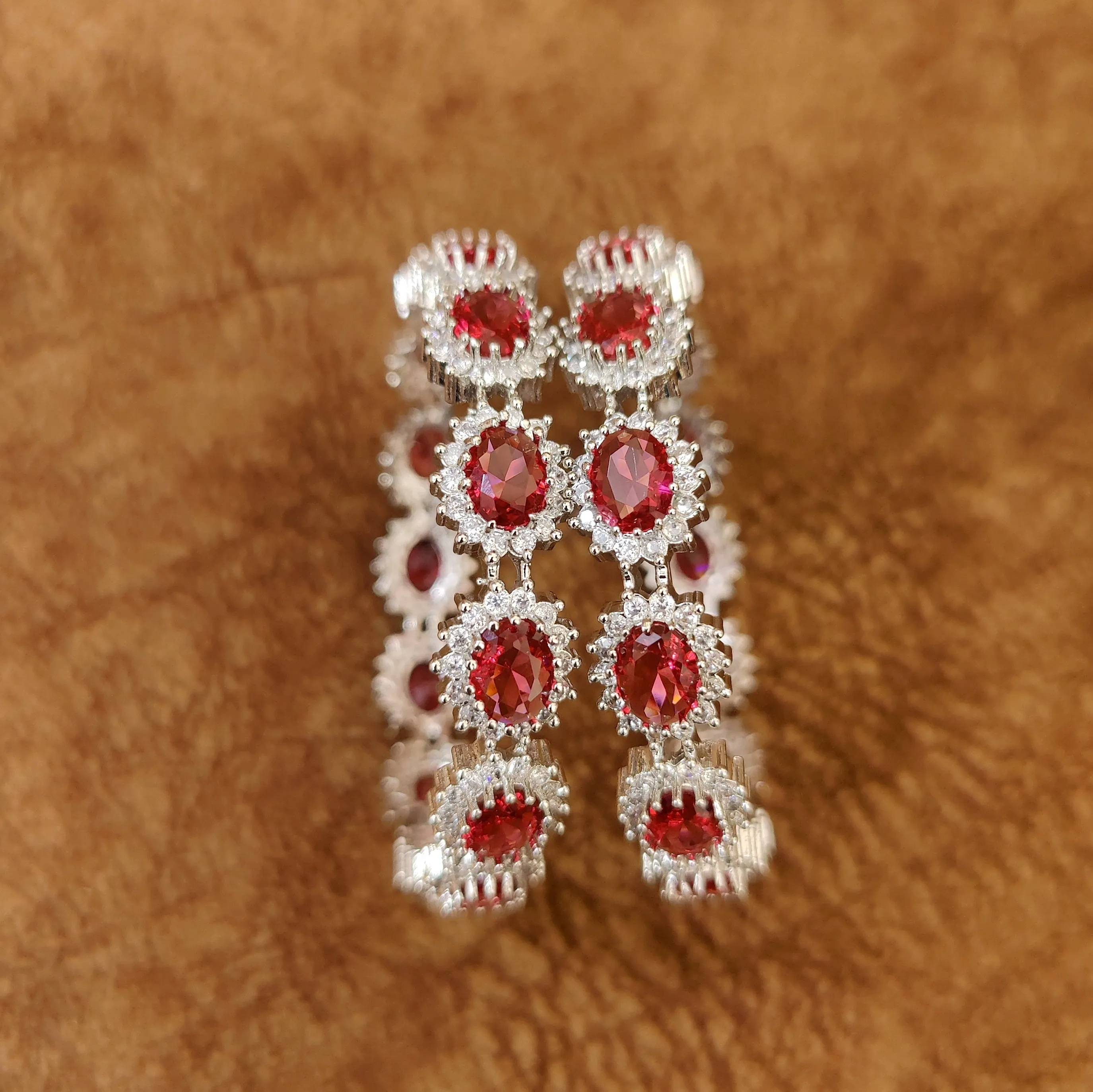 PINKISH RUBY SILVER PLATED PARTY WEAR BANGLES