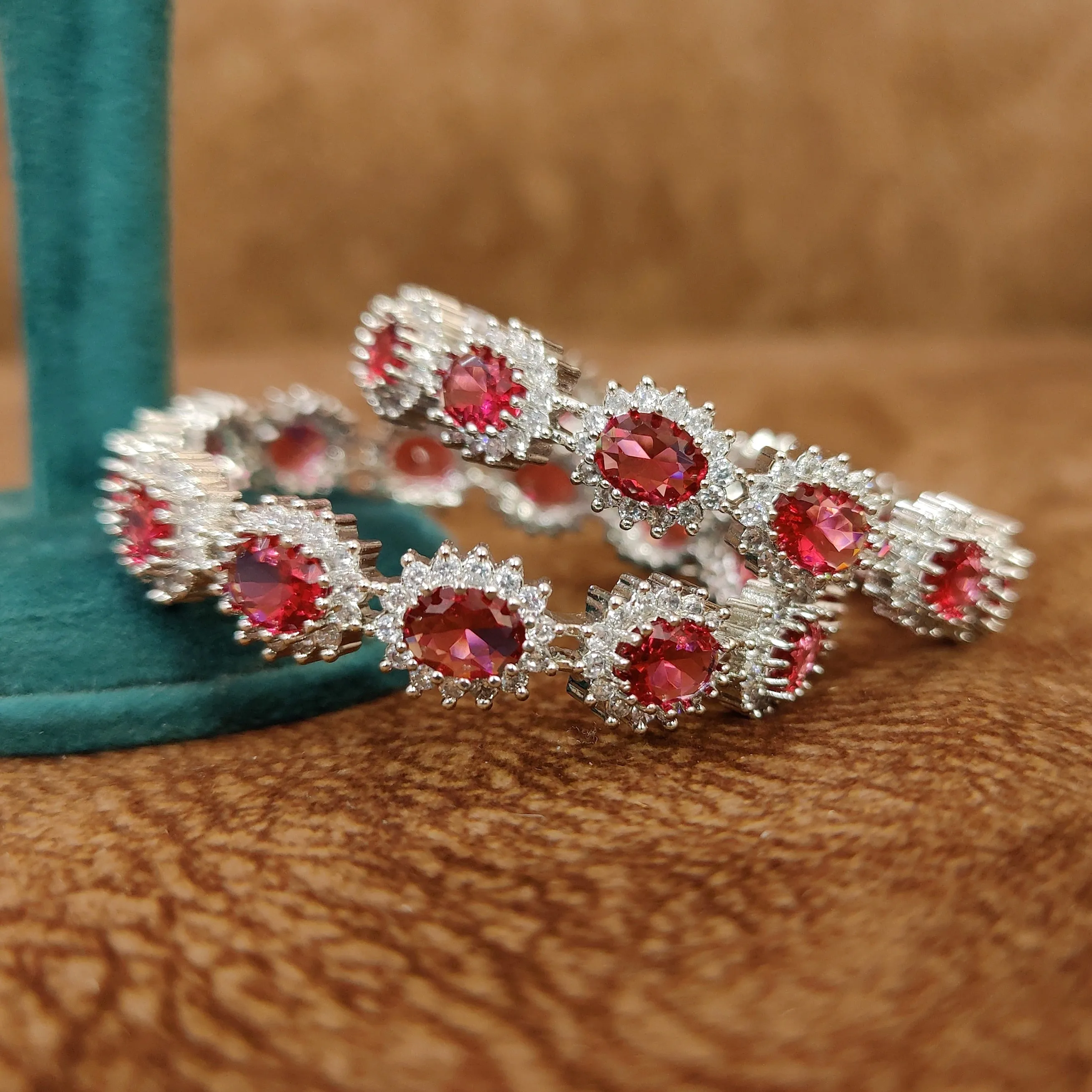 PINKISH RUBY SILVER PLATED PARTY WEAR BANGLES