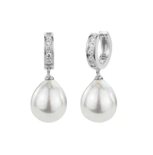 Platinum Crystal Hoop with Pearl Earrings