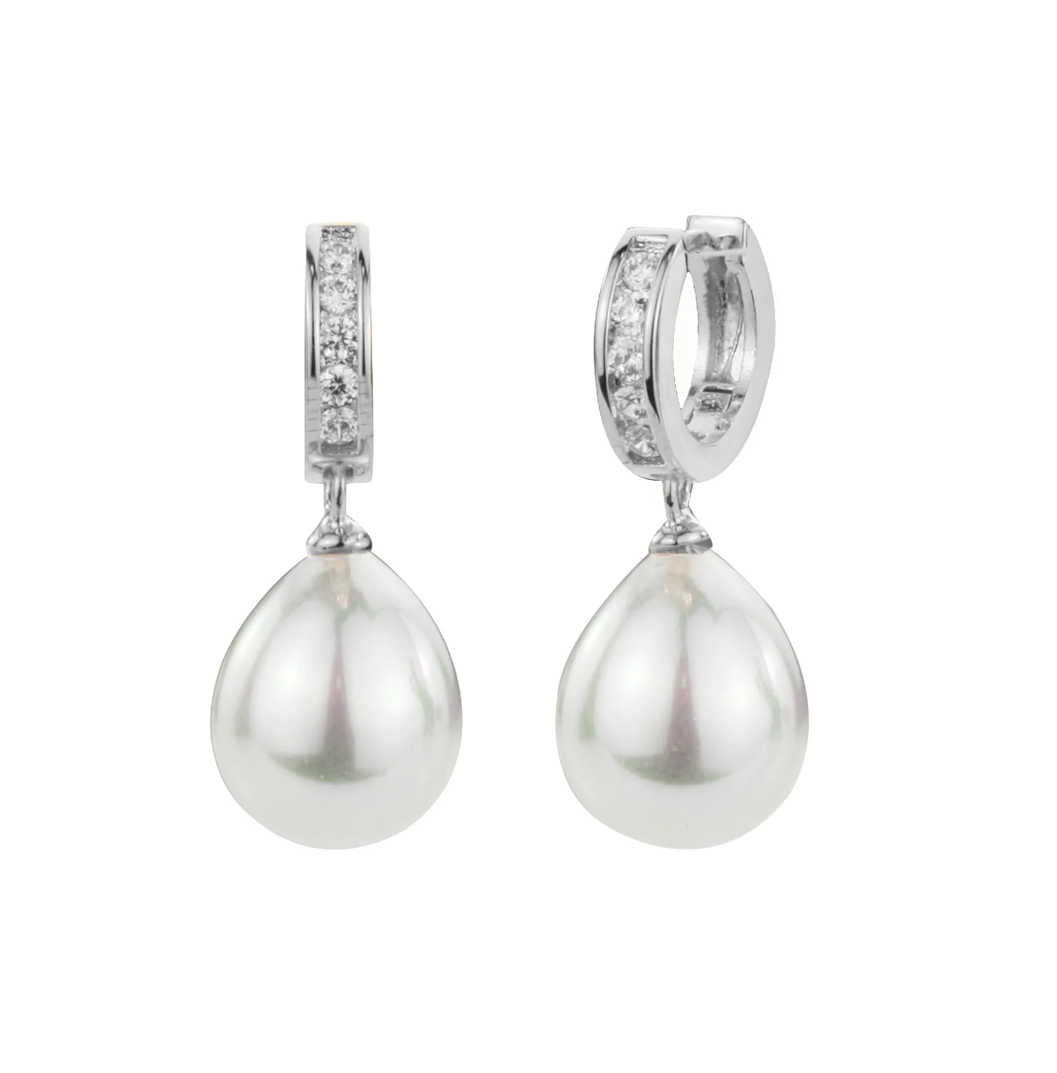 Platinum Crystal Hoop with Pearl Earrings