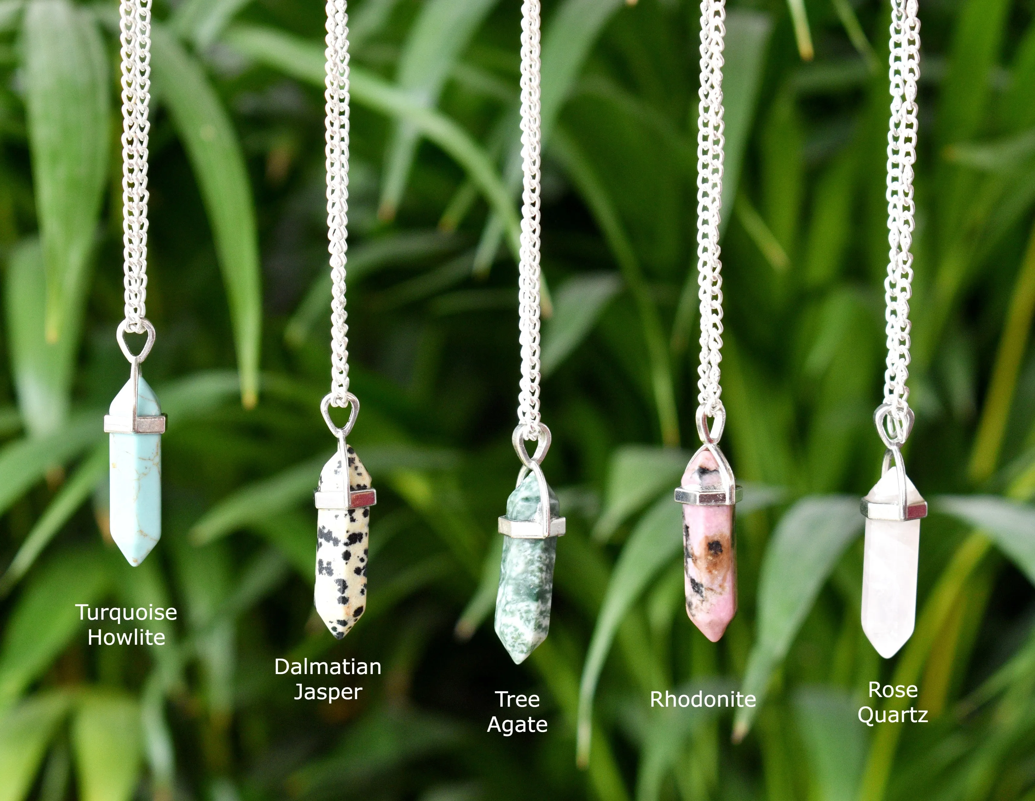 Polished Double Terminated Crystal Points Pencil Pendant Necklace