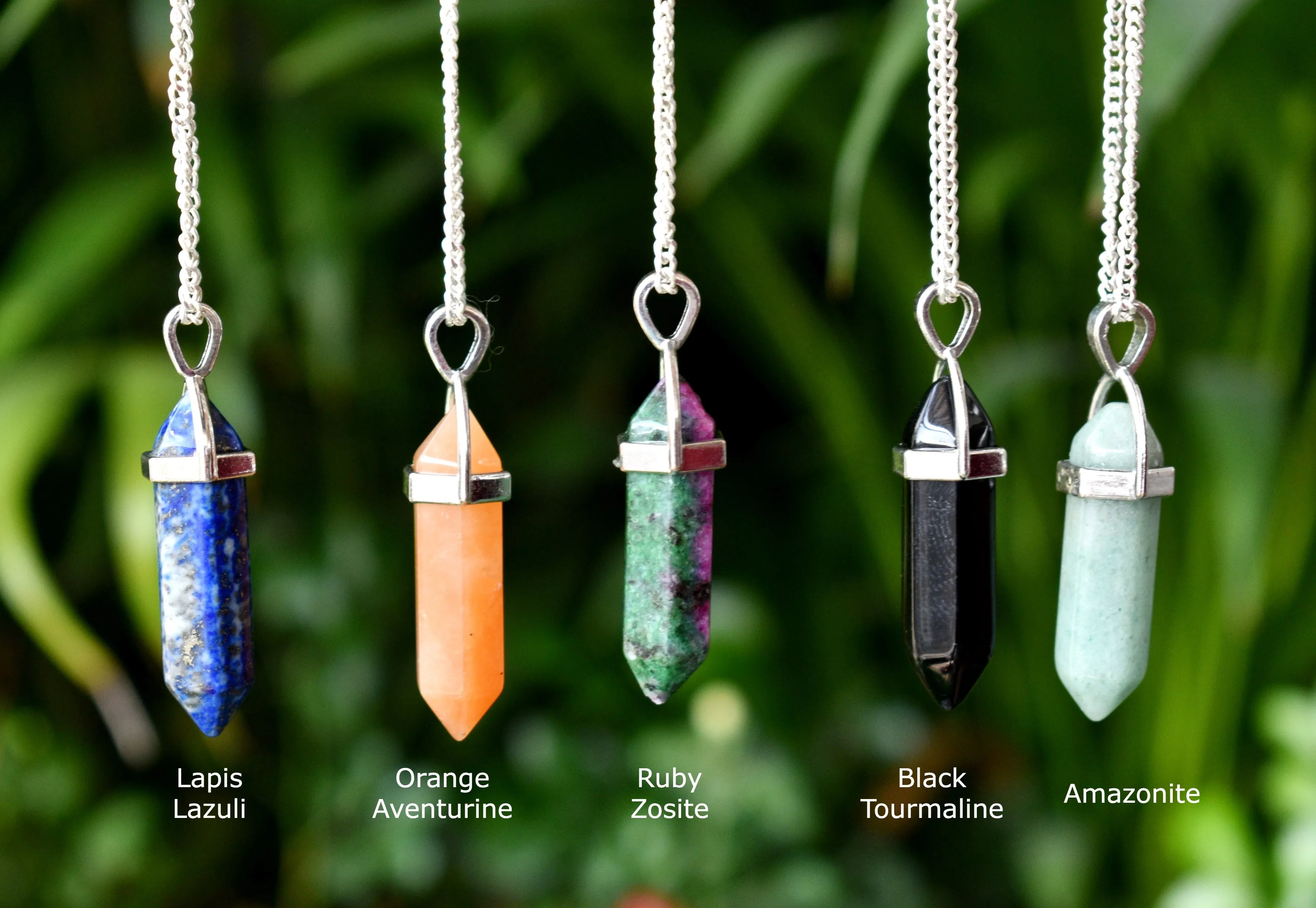Polished Double Terminated Crystal Points Pencil Pendant Necklace