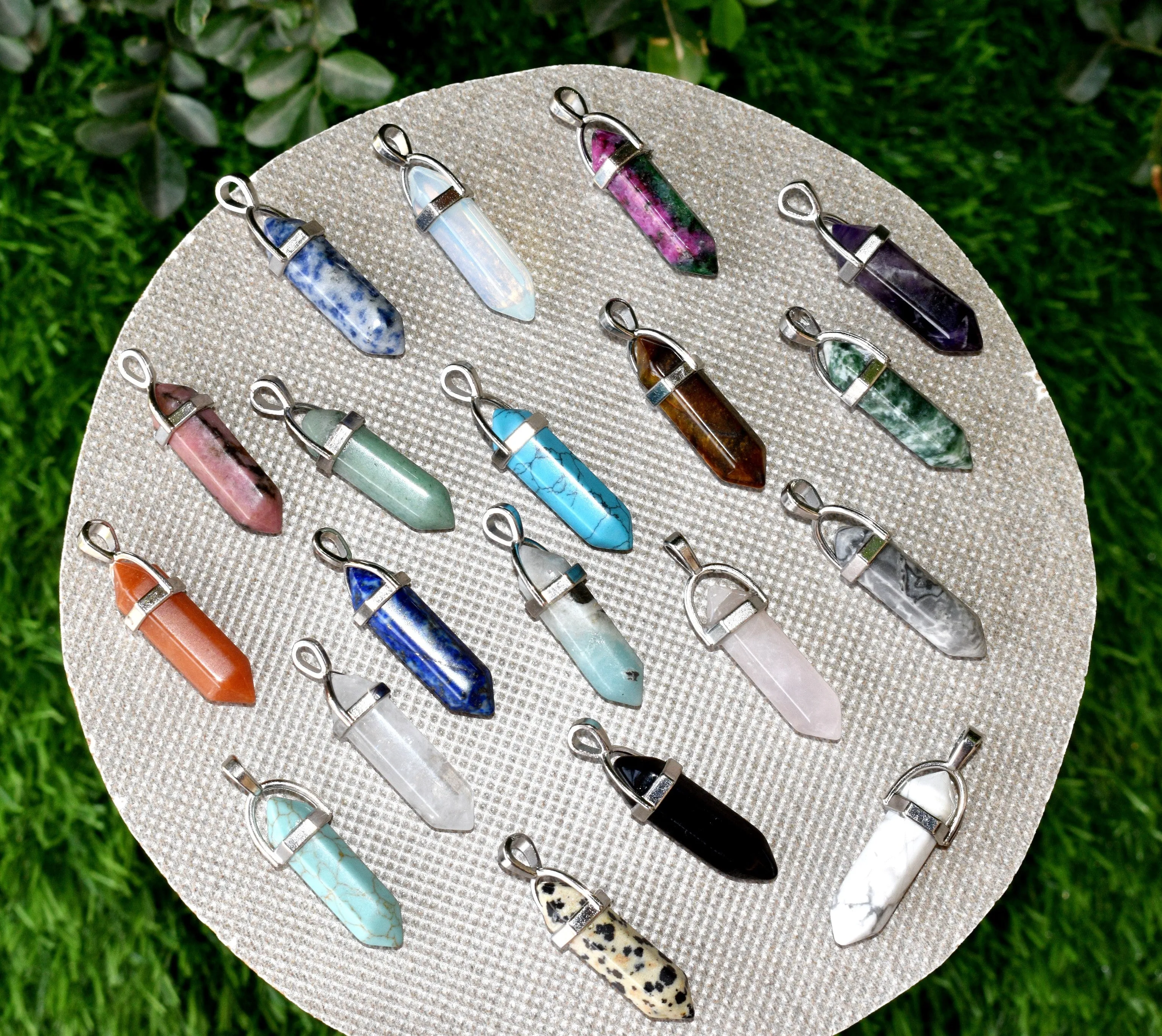 Polished Double Terminated Crystal Points Pencil Pendant Necklace