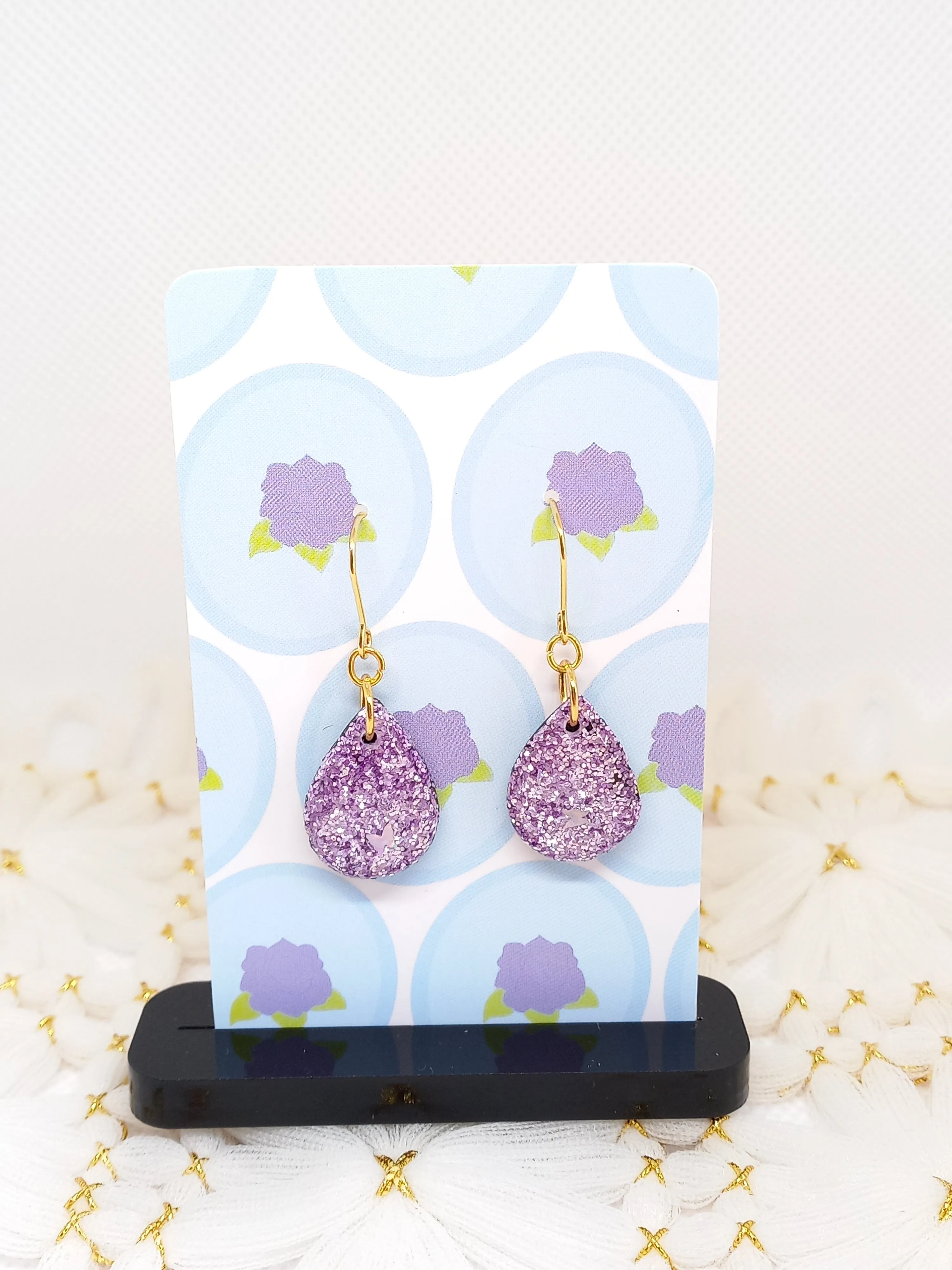 Purple Glittery Teardrop Earrings | Sparkles Collection