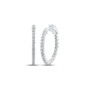 Radiant Brilliance: 10kt White Gold Womens Round Diamond Hoop Earrings 1 Cttw